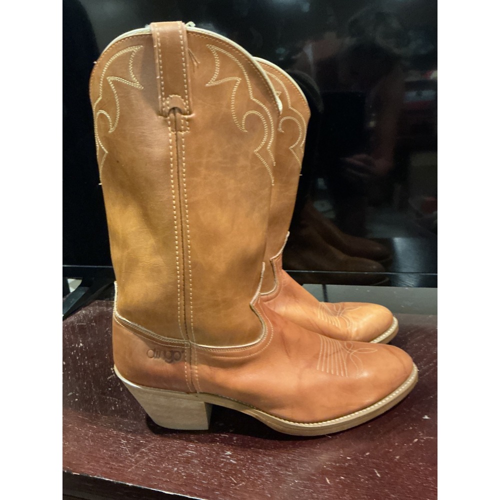 Dingo Tan Leather Western Cowboy Boots Almond Toe Stacked Heel Mens - Picture 4 of 6